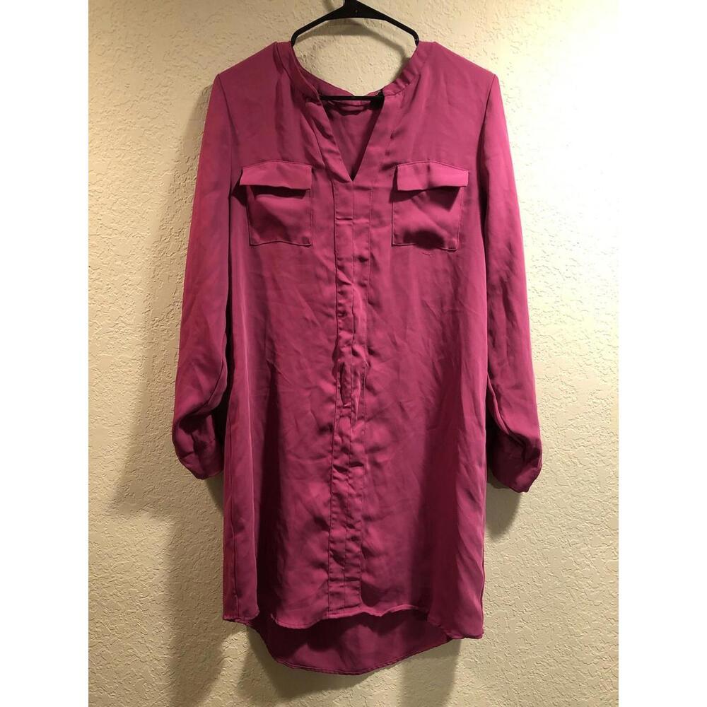 Adrienne Vittadini Pink Collared Long Sleeve Tunic Dress Size 14